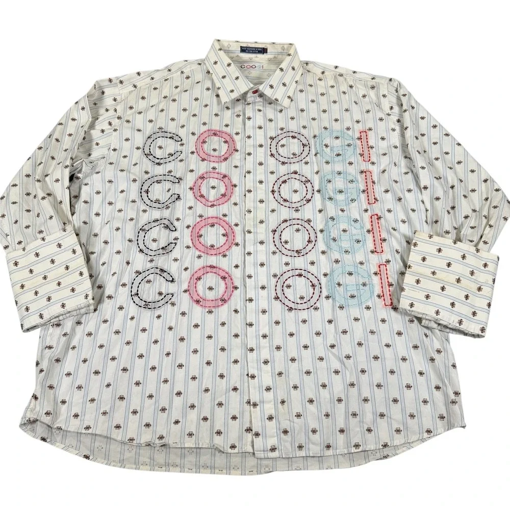 COOGI Mens XXL Button Up Shirt Embroidered Logo Long Sleeve Hip Hop Streetwear